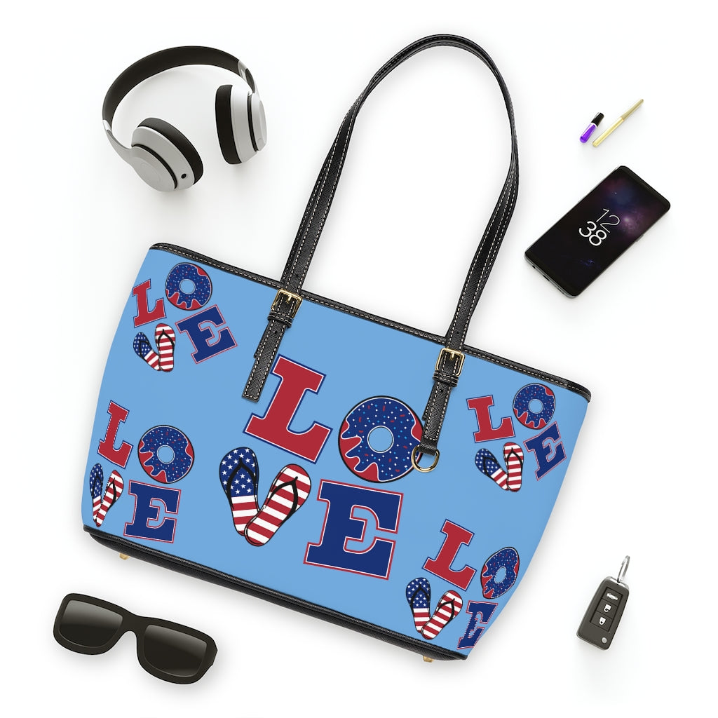 sky blue love america print tote