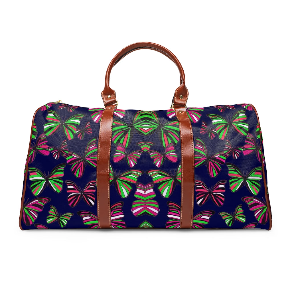 violet butterfly print duffel bag