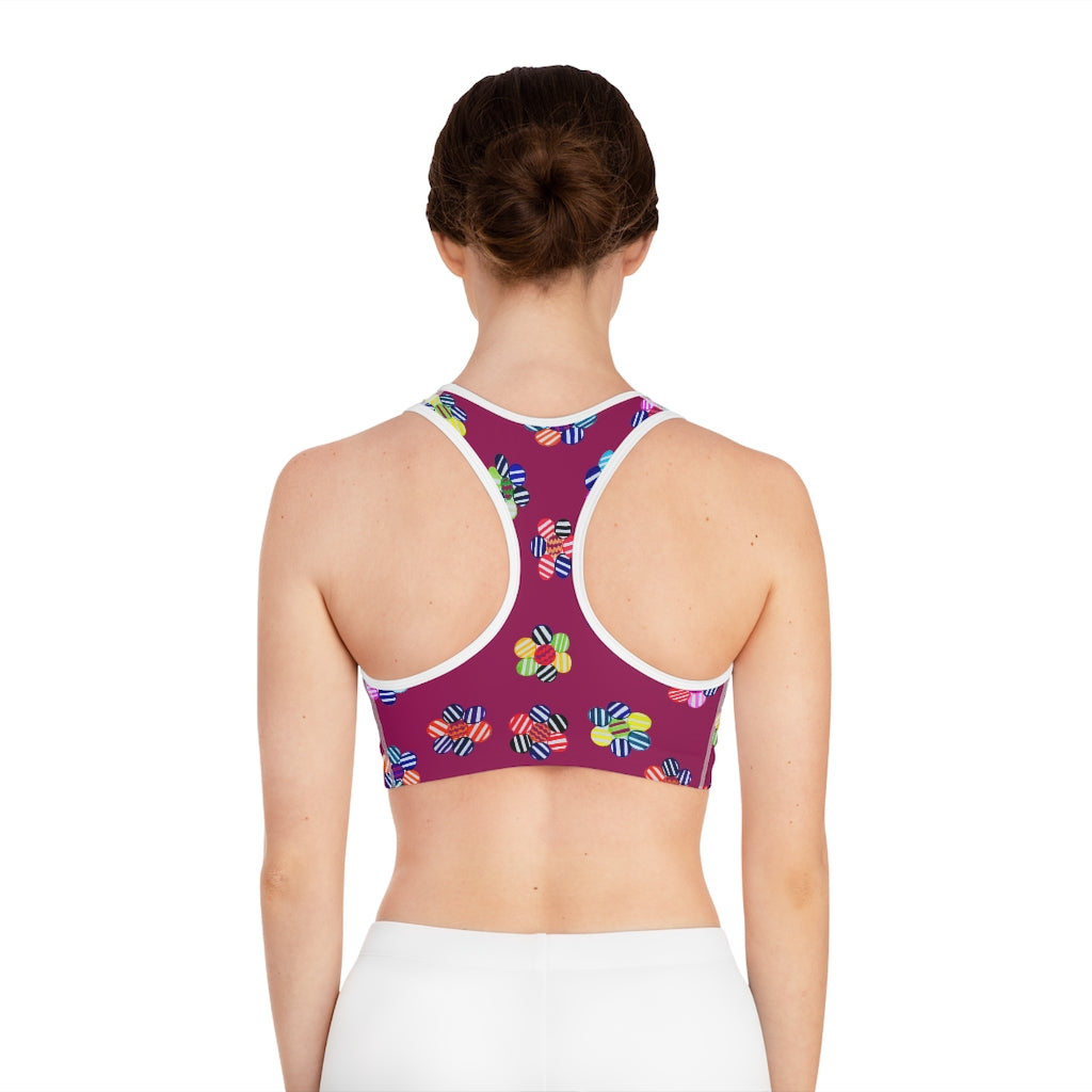 orchid geometric flowers sports bra 