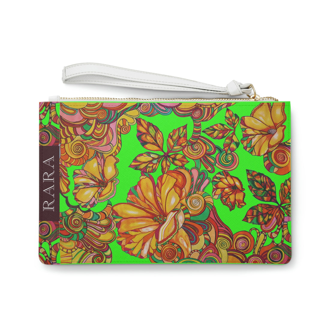 Neon Green Artsy Floral Clutch Bag