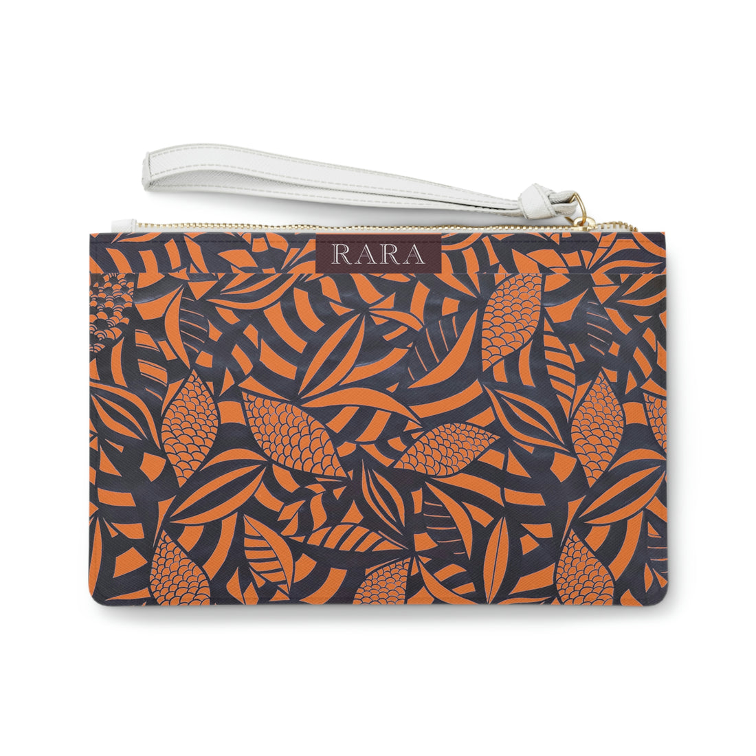 peach tropical leaves print clutch bag