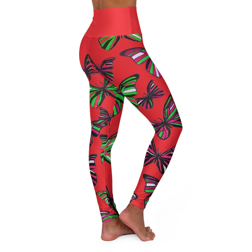 High Waisted Scarlet Butterfly Leggings