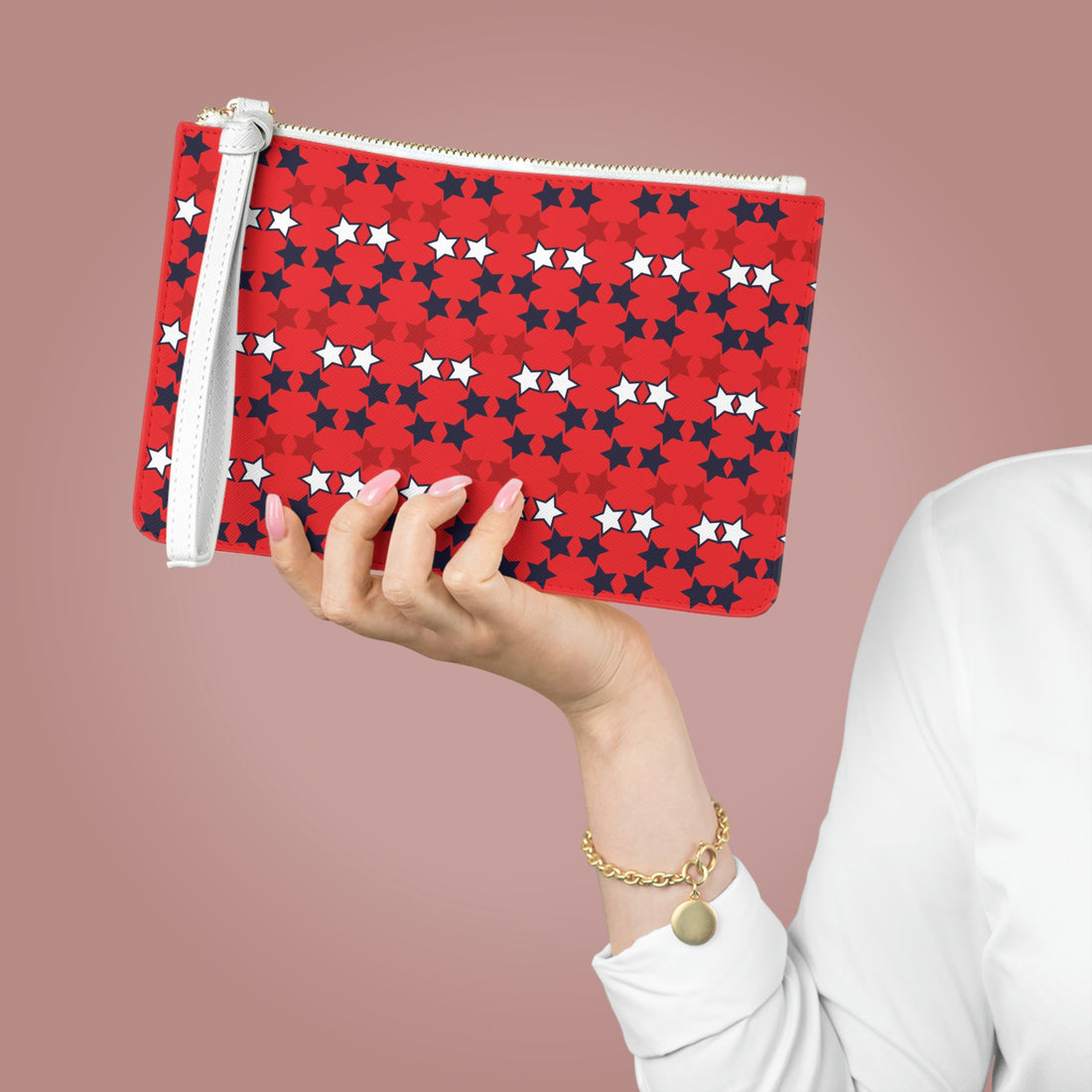 Red Star Print Clutch Bag