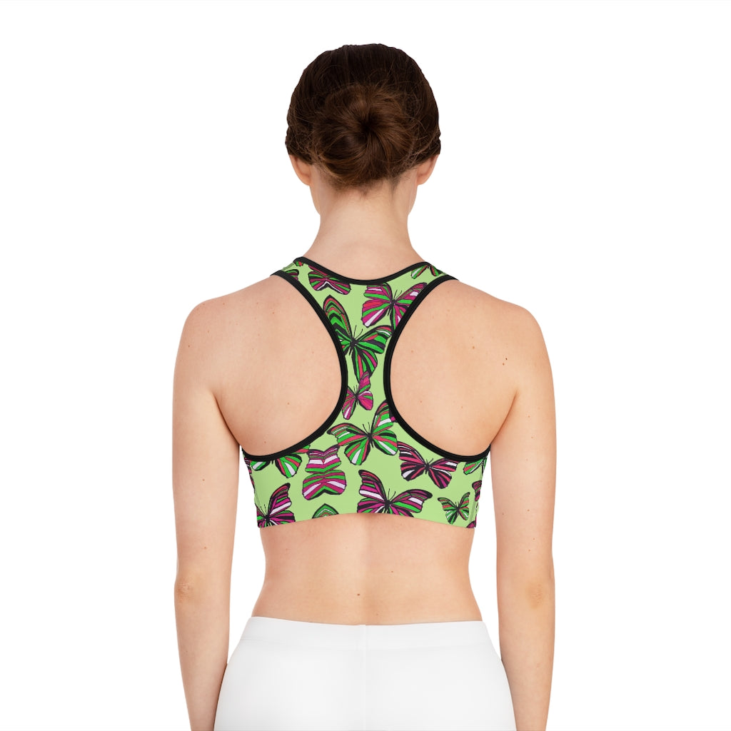 Lime Butterfly (AOP) Sports Bra