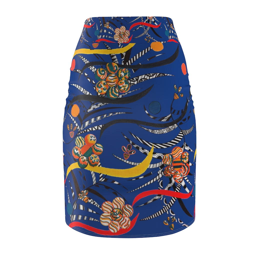 Blue Wilderness Print Pencil Skirt