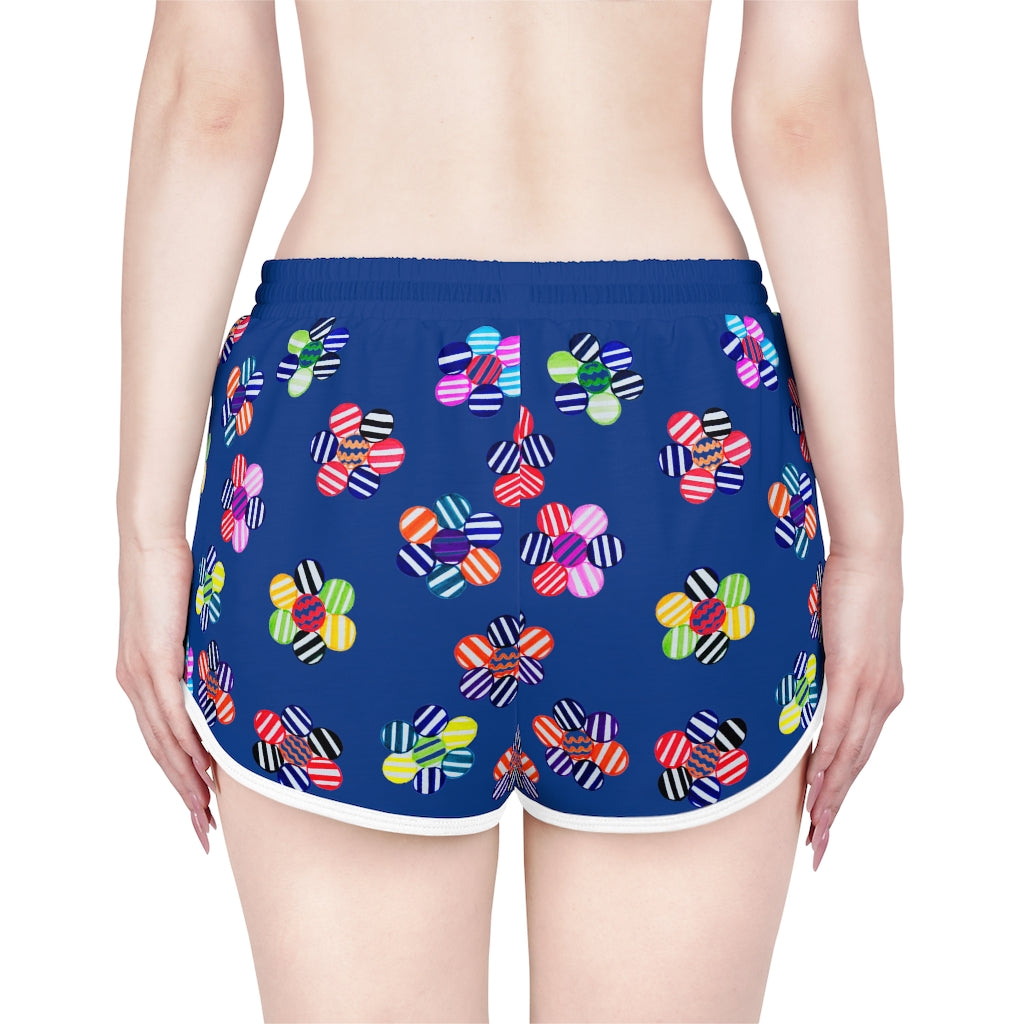 blue geometric floral print women's gym shorts