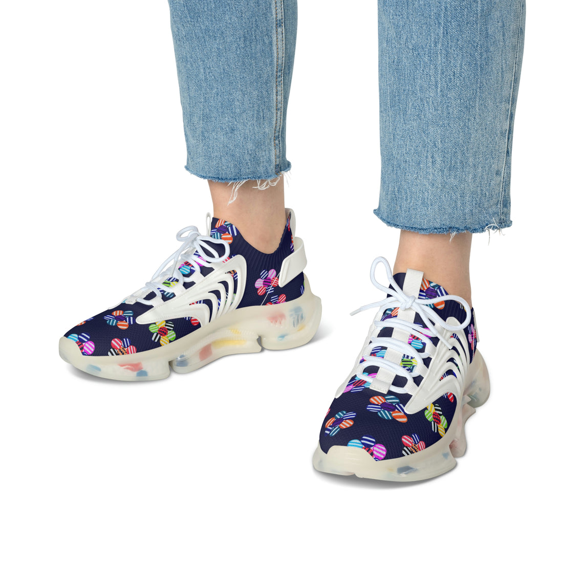 ink geometric floral women's mesh knit sneakers