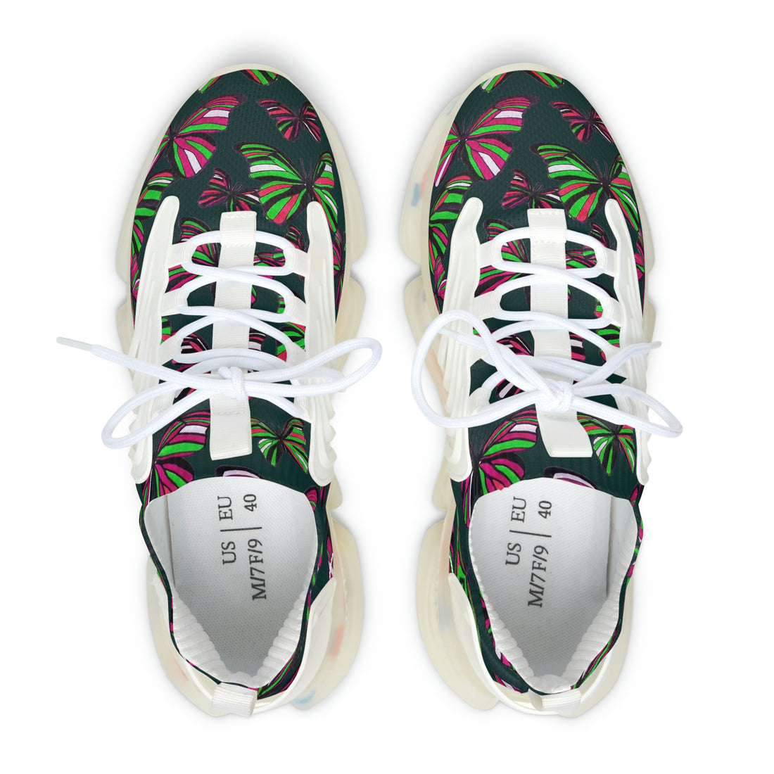 bottle green butterfly print women's mesh knit sneakers