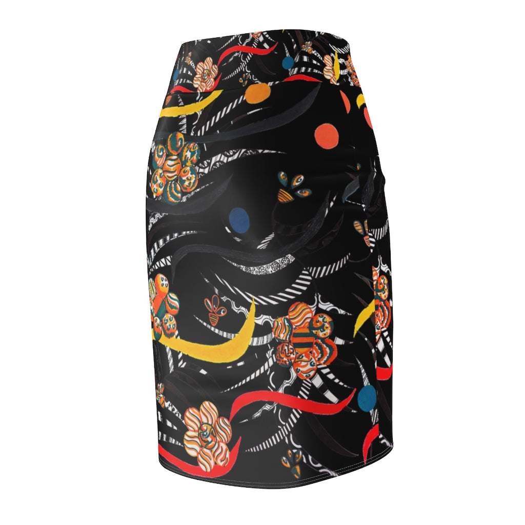 Black Wilderness Print Pencil Skirt