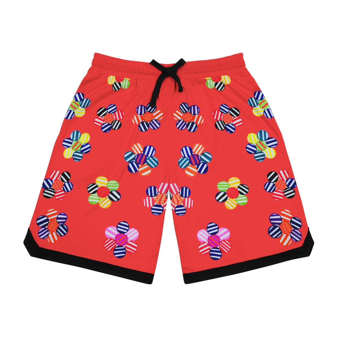 Vermillion Geo Floral Basketball Rib Shorts (AOP)