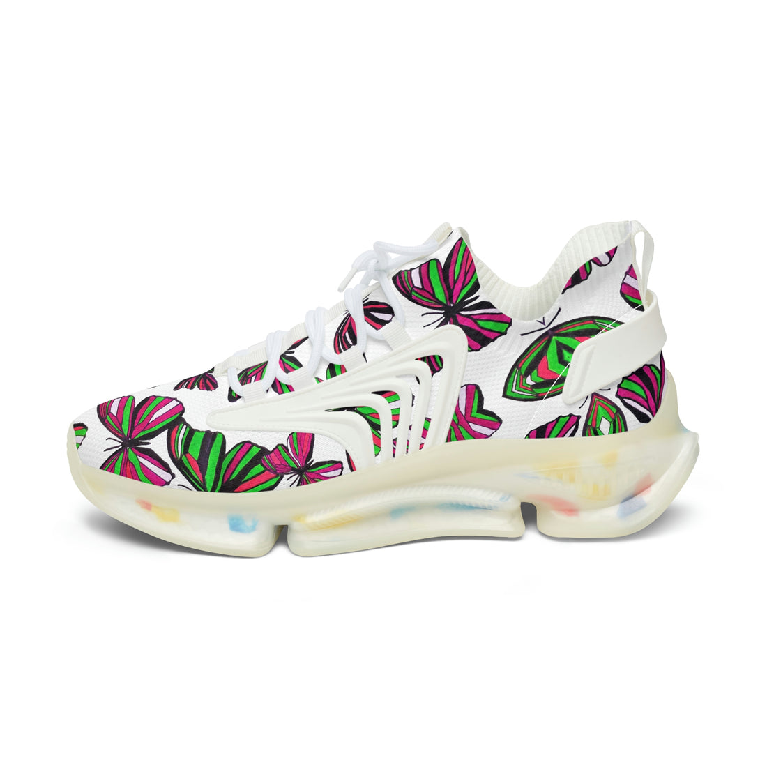 White Butterfly Printed OTT Women's Mesh Knit Sneakers