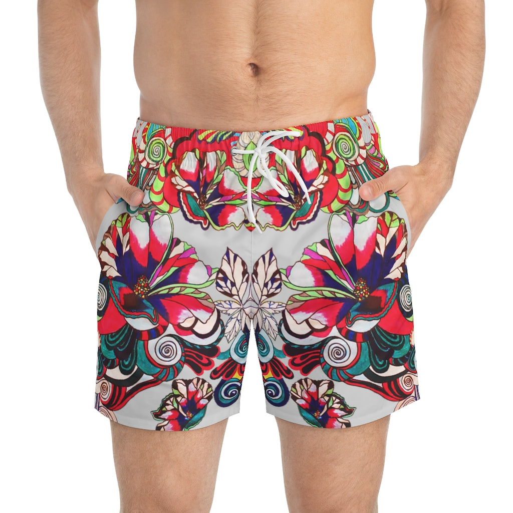 Slate Graphic Floral Pop Men's Swimming Trunks