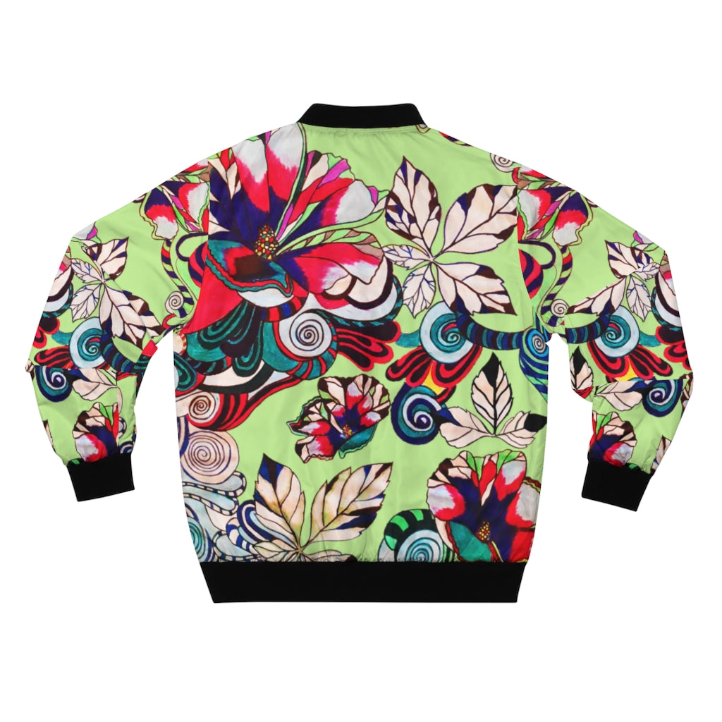 lime graphic floral men's bomber jacket