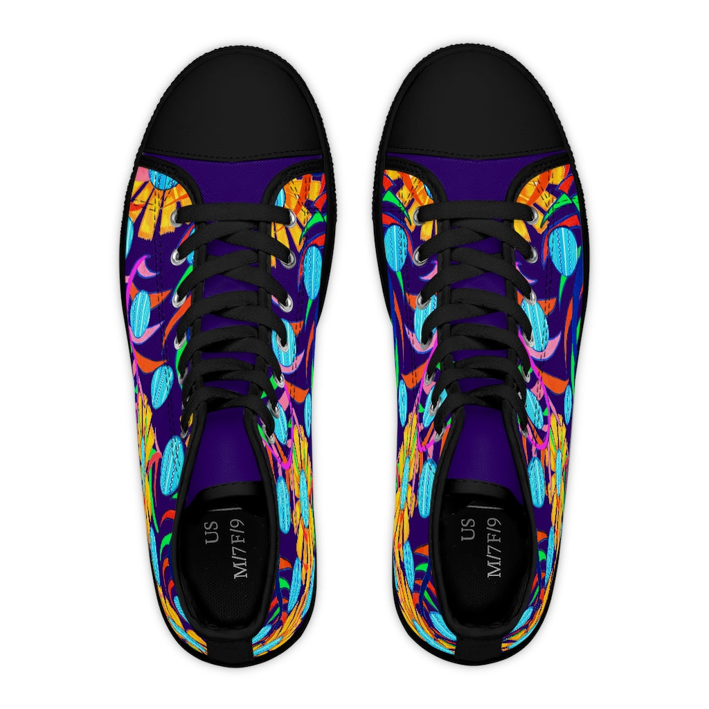 violet sunflower print women's hightop canvas sneakers 