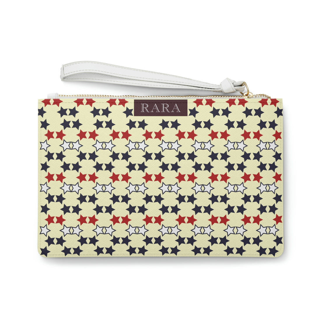 cream star print clutch bag