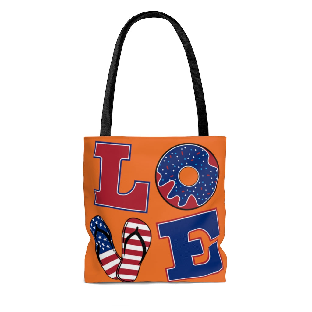 AOP American Love Orange Tote Bag