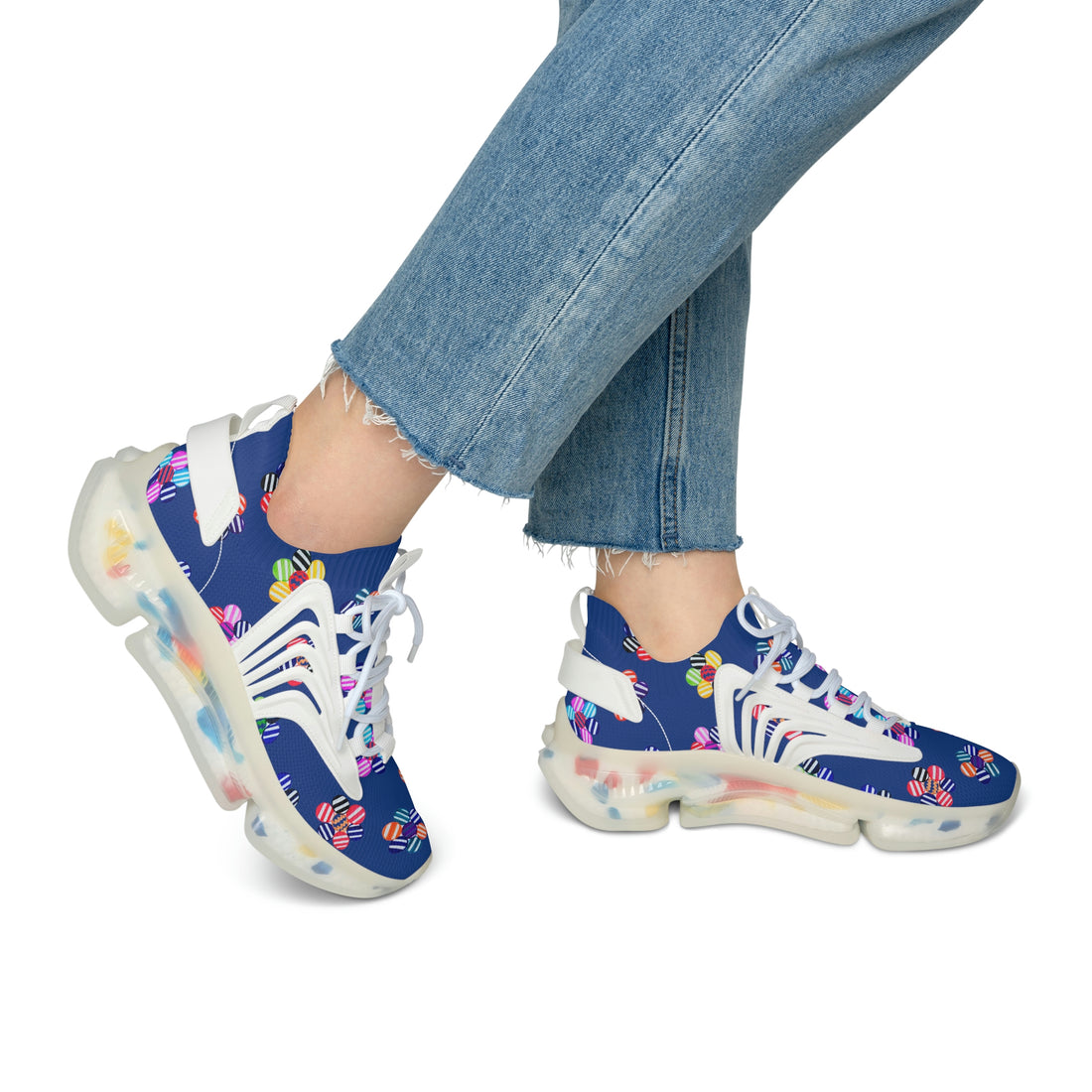 Royal Blue Candy Floral Printed OTT Women's Mesh Knit Sneakers