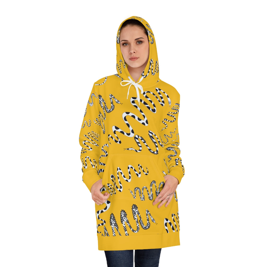 Yellow Snake Print Hoodie Dress