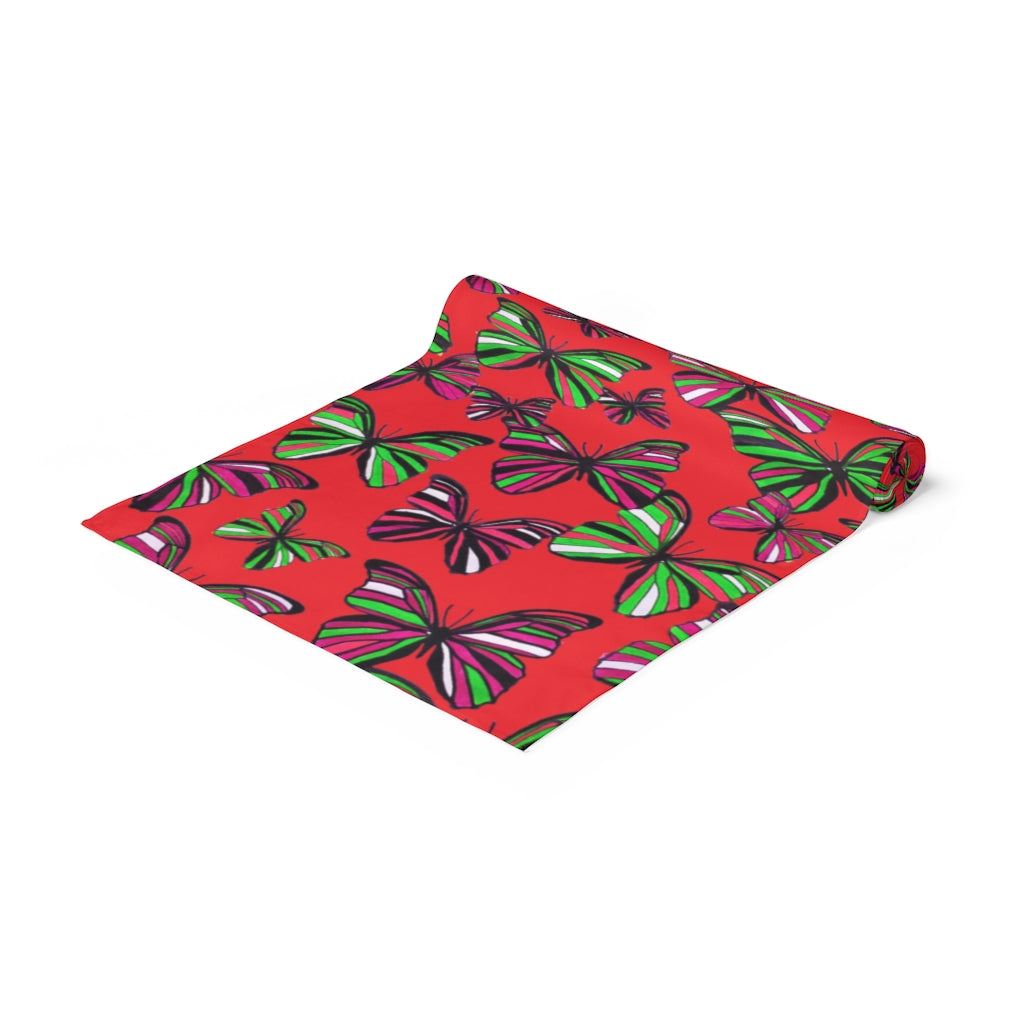 Butterflies Red Table Runner