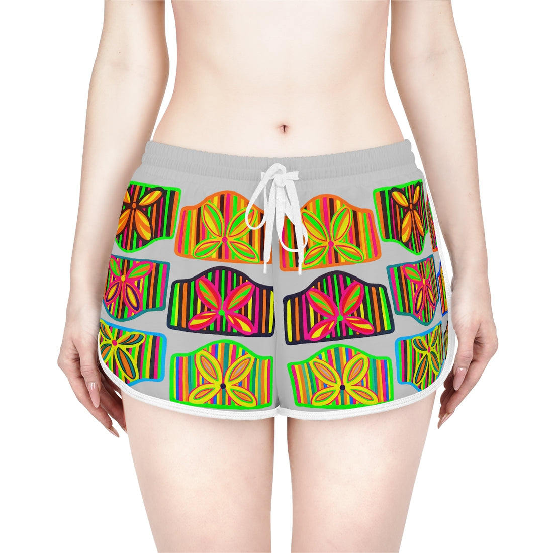 slate art deco print relaxed gym shorts for women