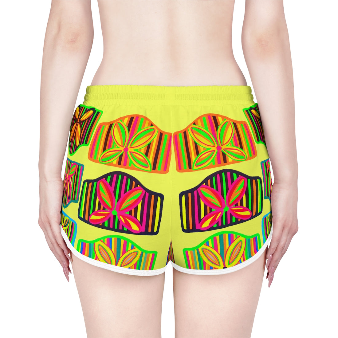 canary art deco print relaxed gym shorts for women