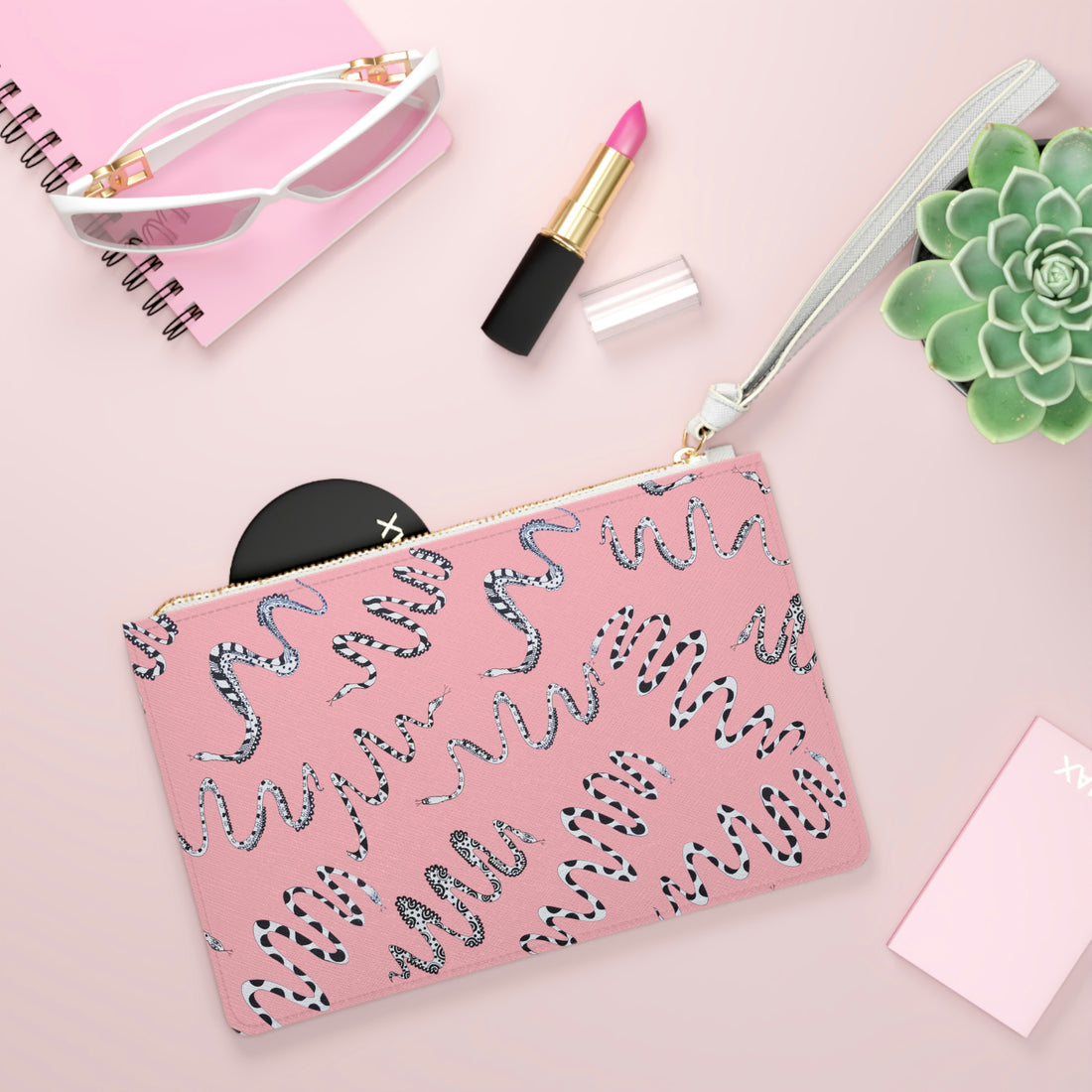 Blush Snake Print Clutch Bag