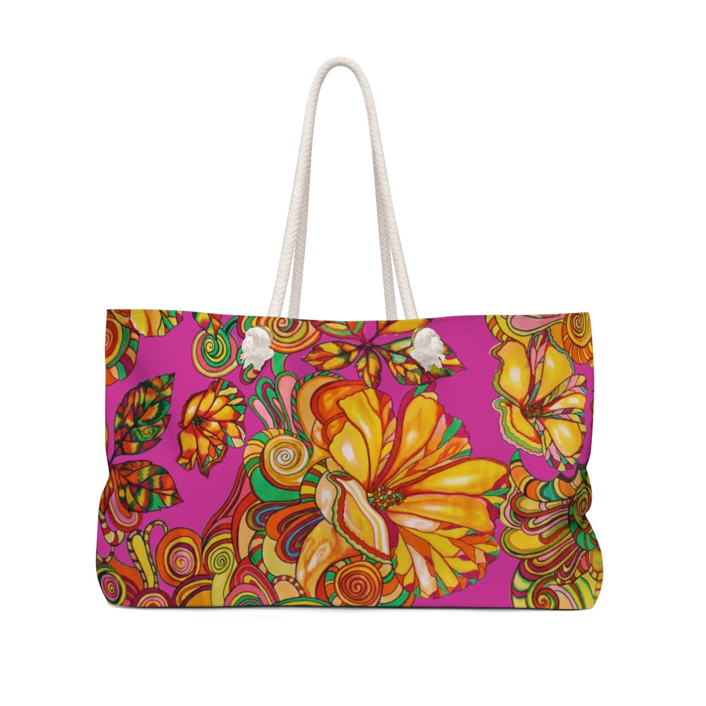 Artsy Floral Magenta Weekender Tote Bag