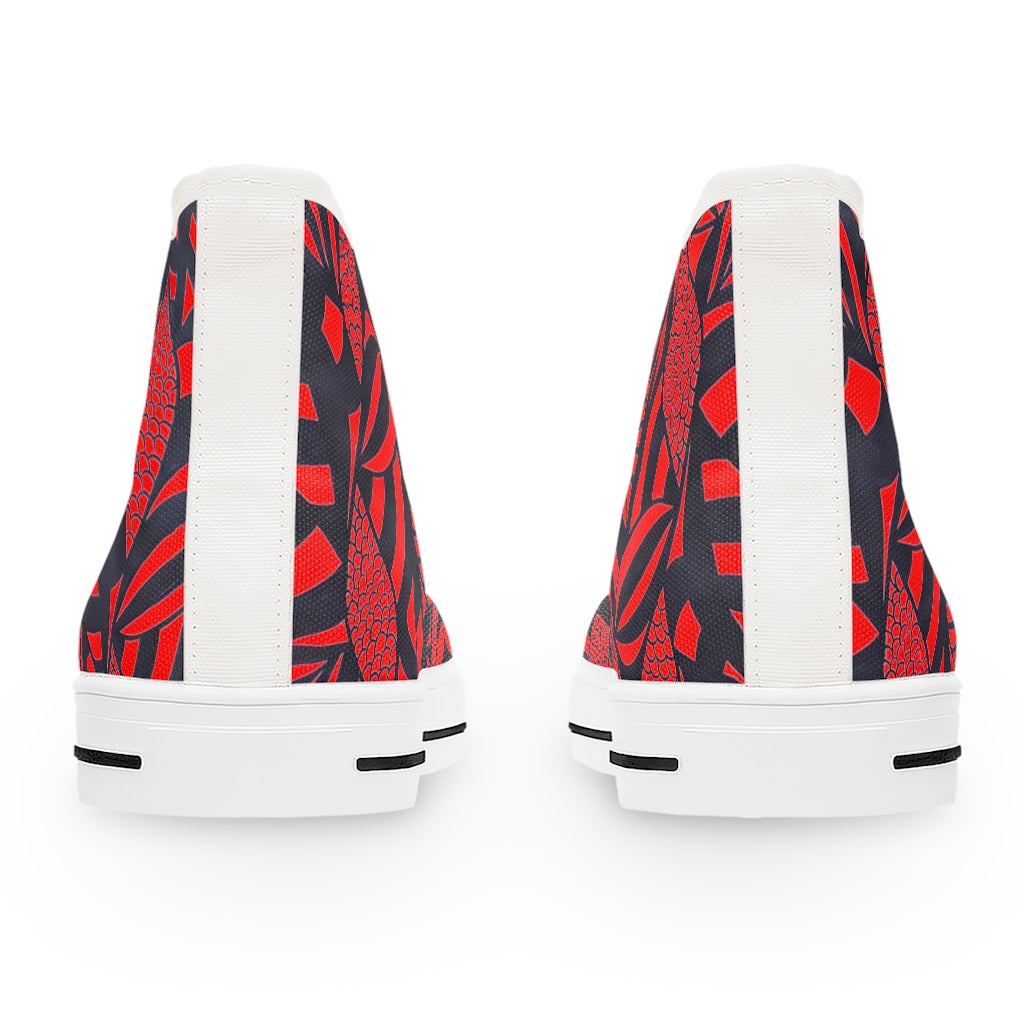 Red Tropical Minimalist Women's High Top Sneakers