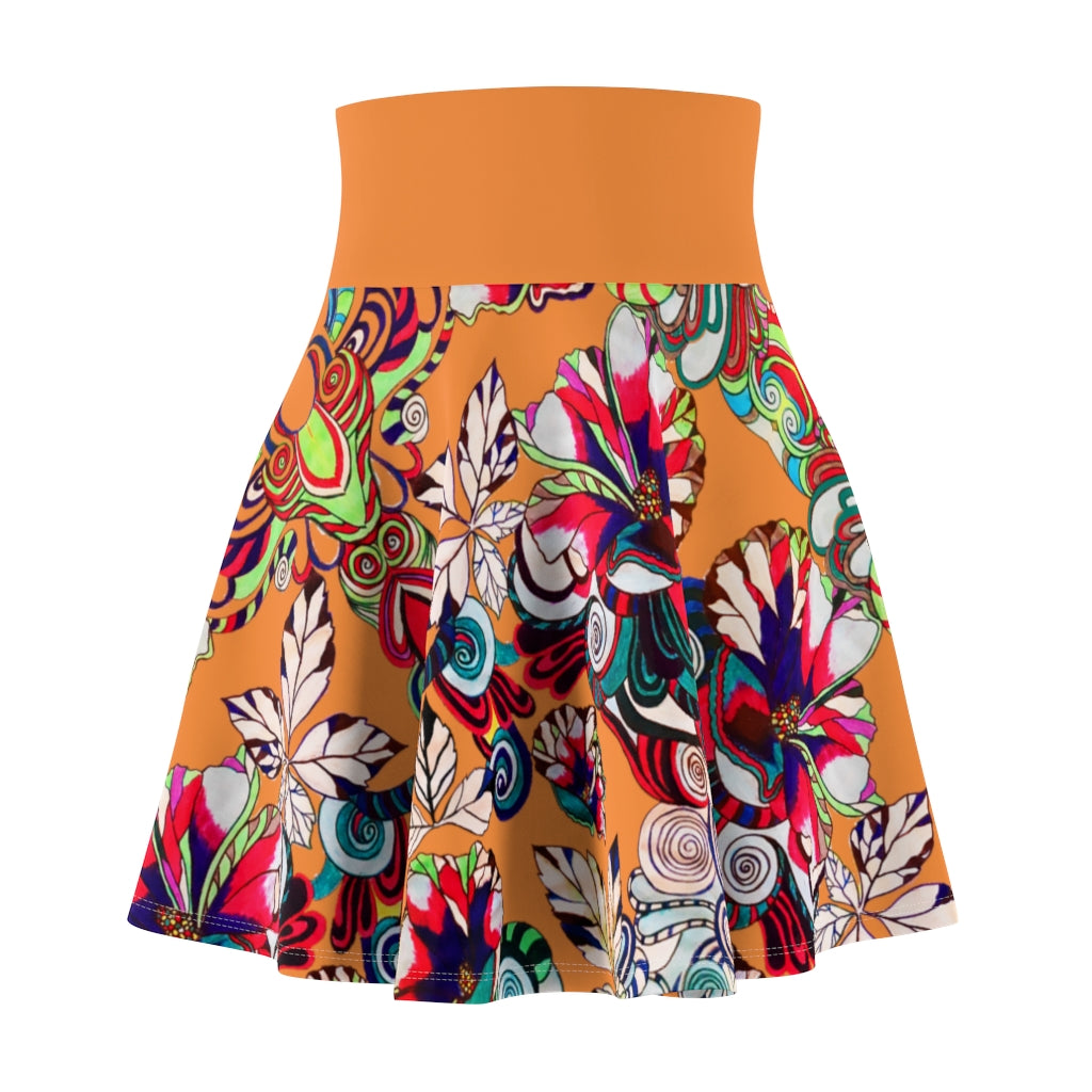 Graphic Floral Peach Skater Skirt