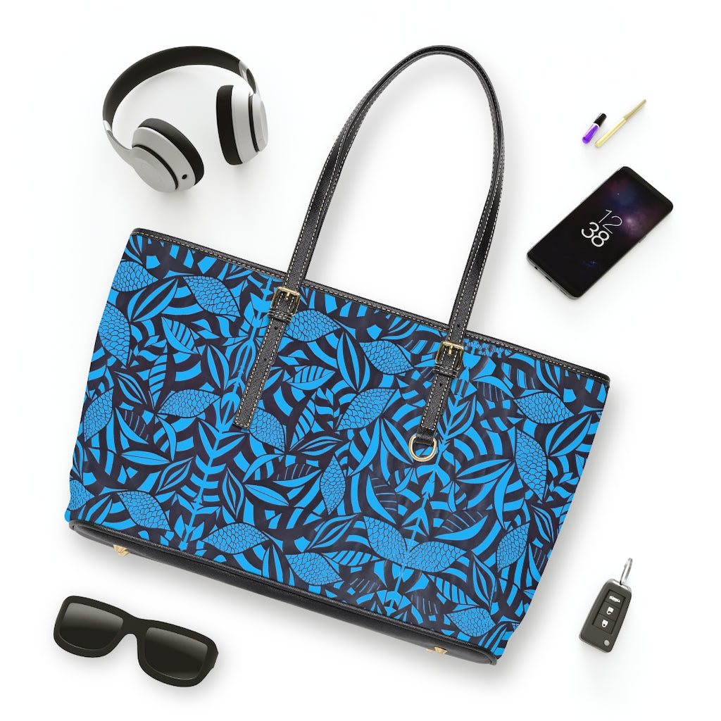 aqua tropical print tote