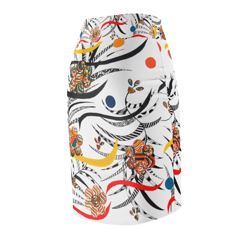 White Wilderness Print Pencil Skirt