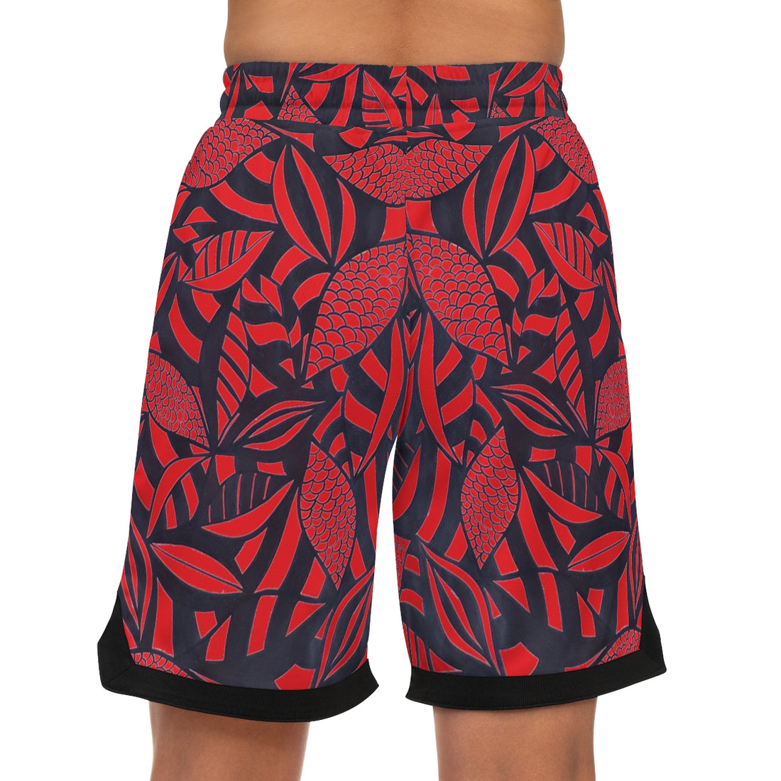 red tropical print basketball shorts for men