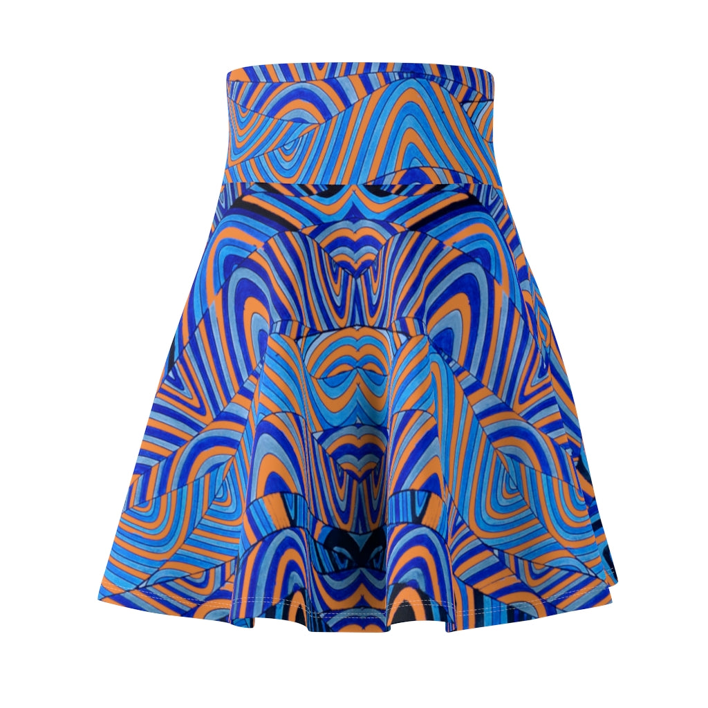 peach & blue psychedelic print skater skirt