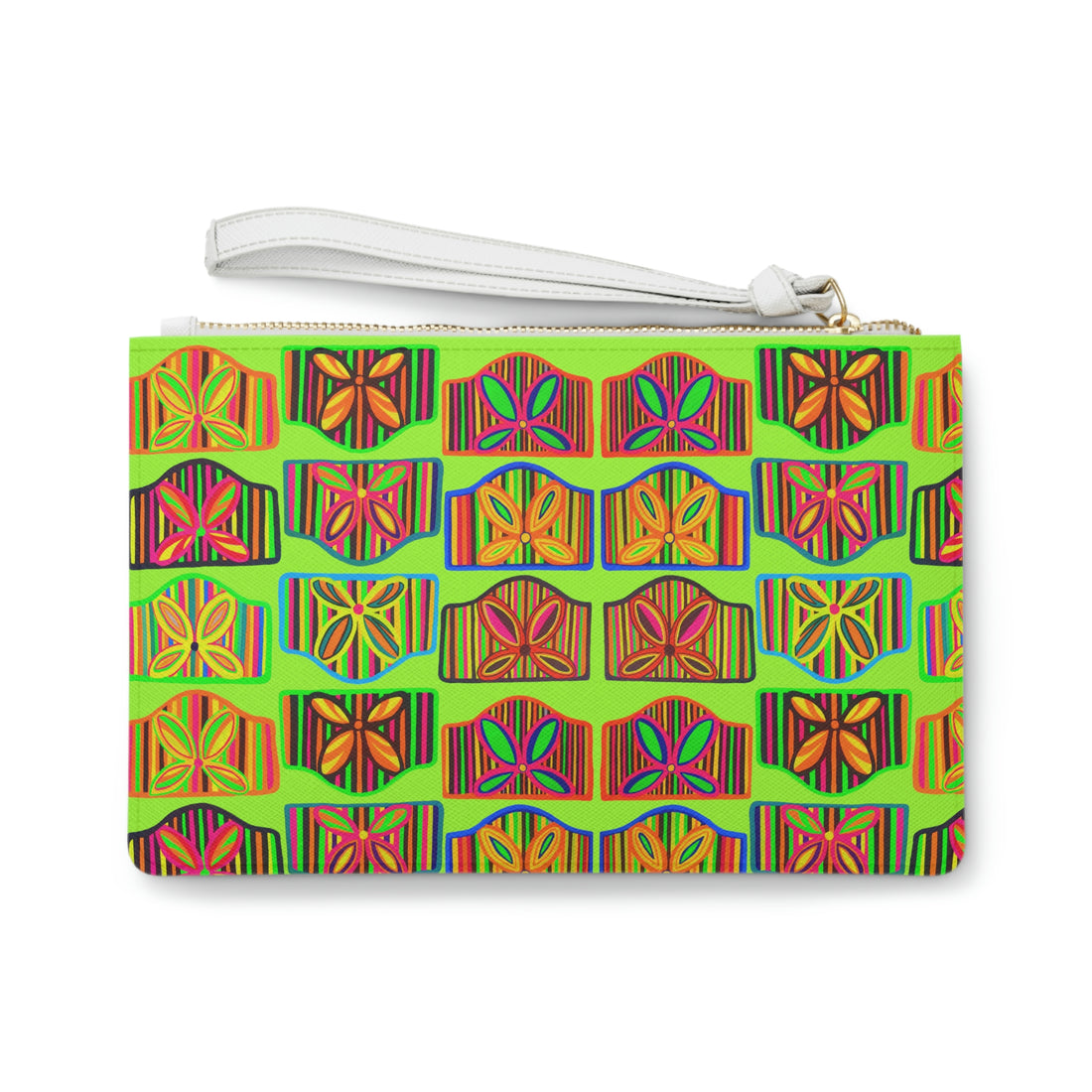 lime green art deco print clutch bag