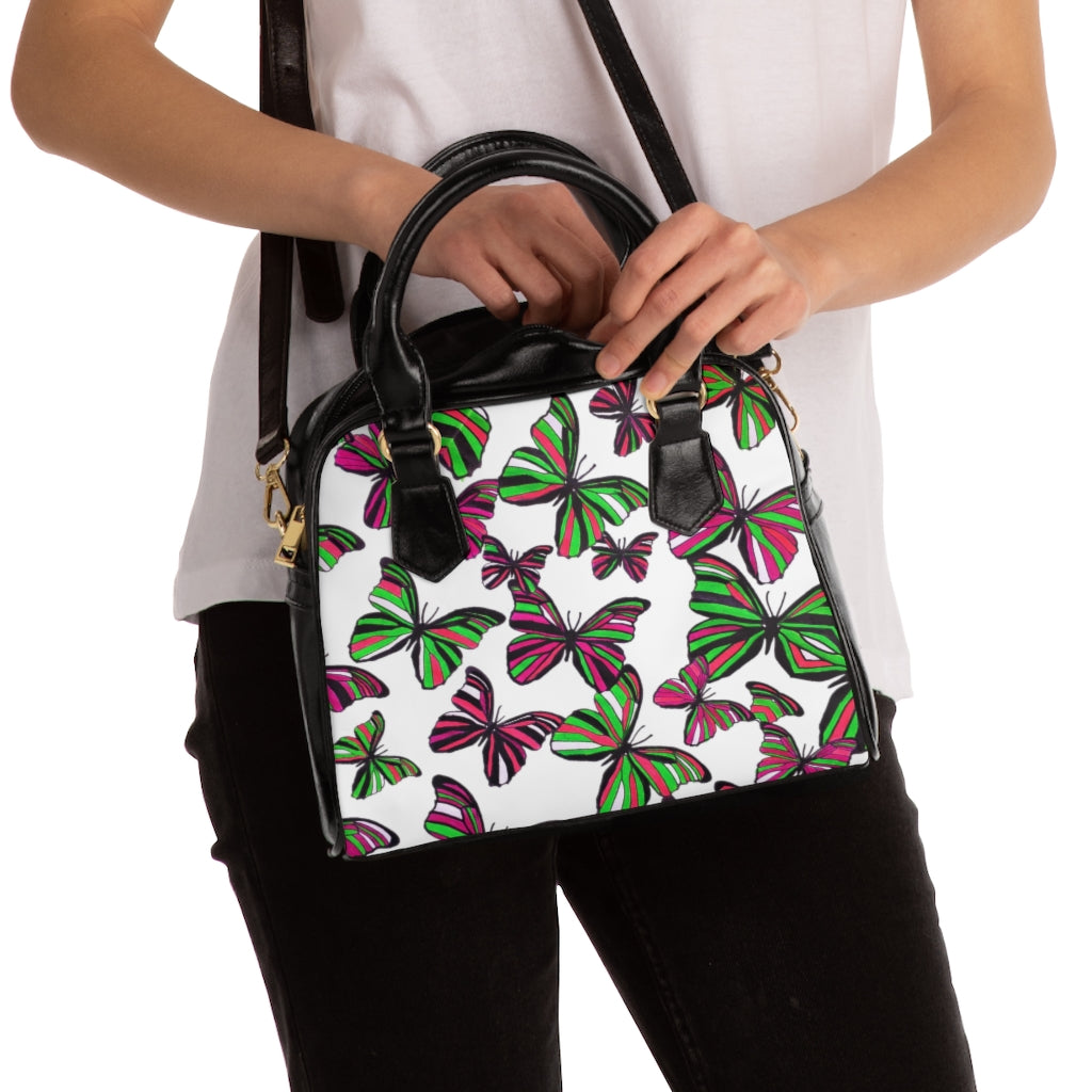 white butterfly print handbag