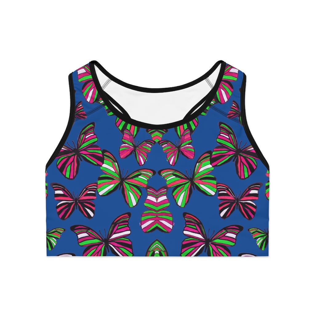 blue butterfly print sports bra