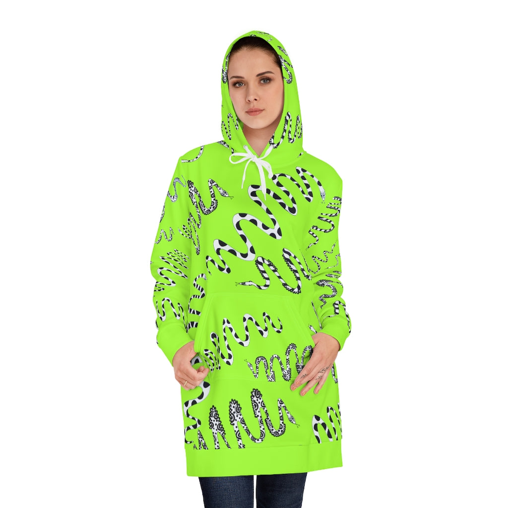 Lime Green Snake Print Hoodie Dress