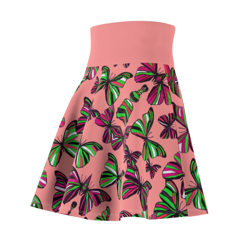 Butterflies Coral Skater Skirt