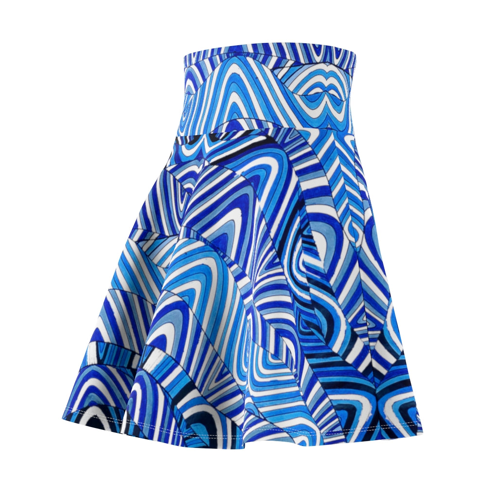 white & blue psychedelic print skater skirt