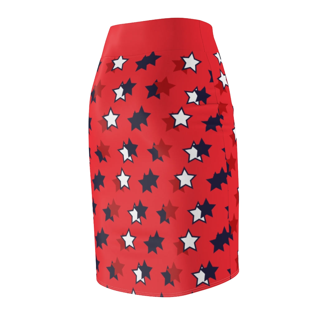 AOP Starry Red Pencil Skirt