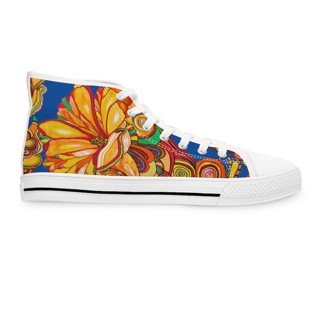 Royal Blue Artsy Floral Women's High Top Sneakers