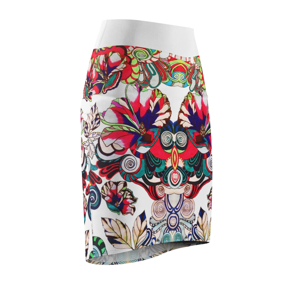 Floral Pop White Pencil Skirt