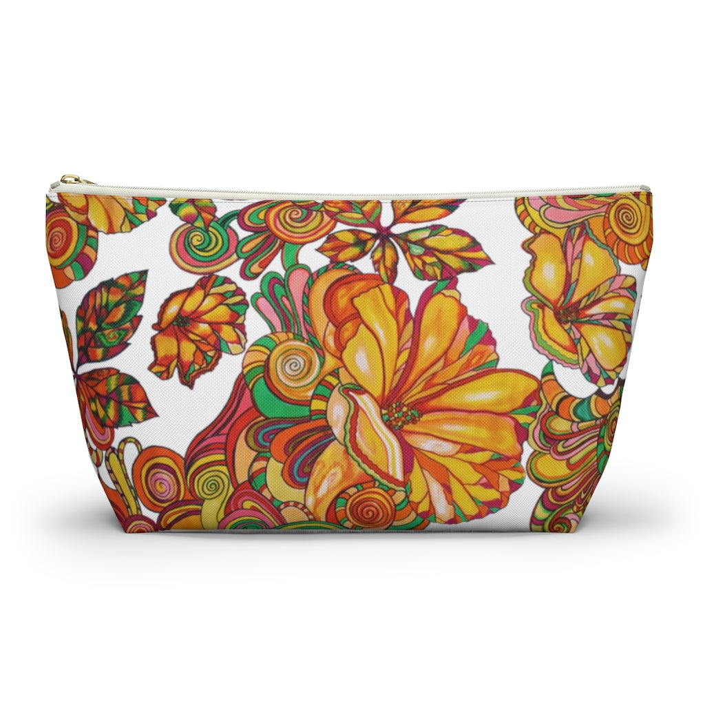 White Artsy Floral Accessory Pouch