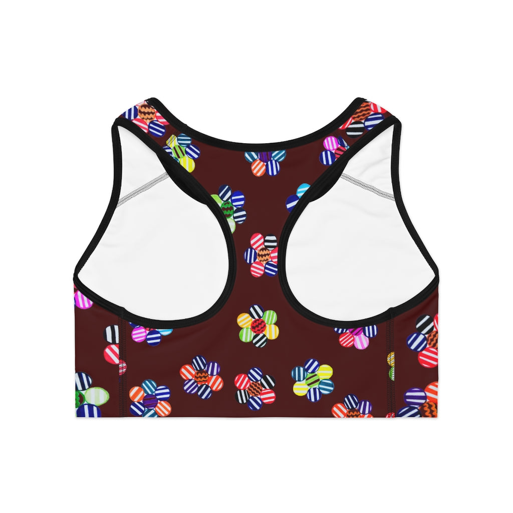 marsala geometric flowers sports bra 