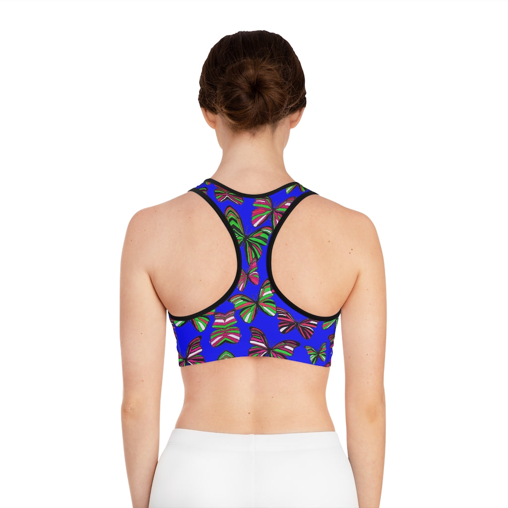 Electric Blue Butterfly (AOP) Sports Bra