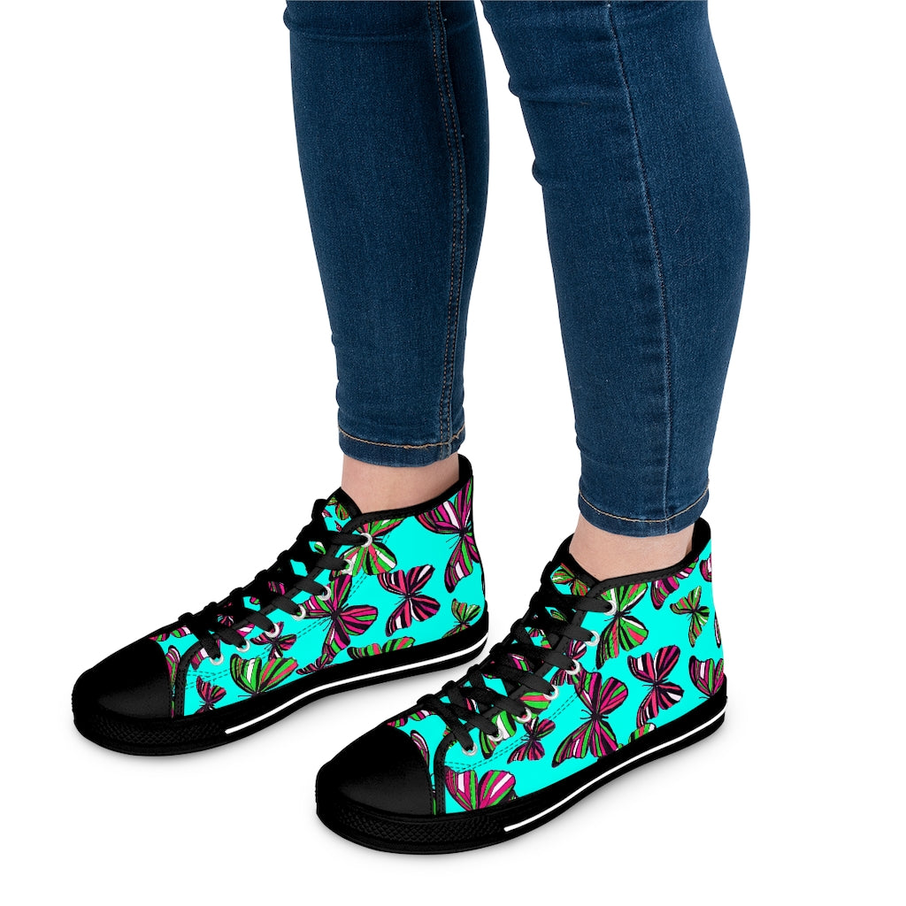 Cyan Butterflies Women's High Top Sneakers