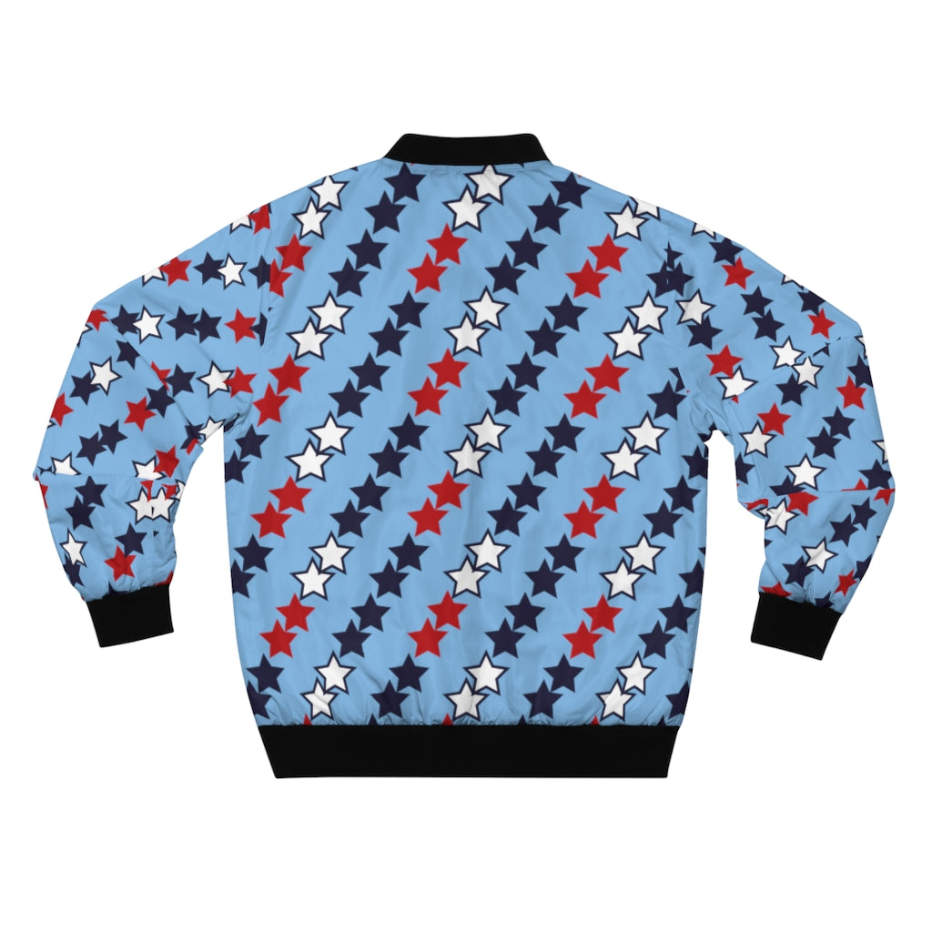 sky blue men's wear star print bomber jacket