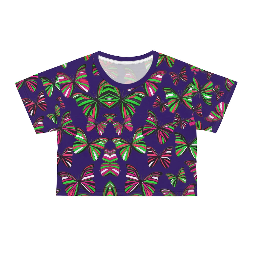 violet butterfly print crop t-shirt