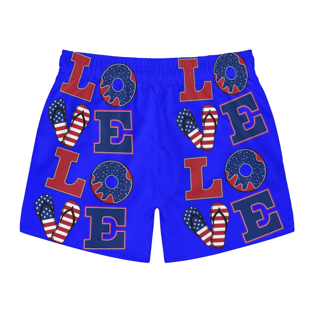 Men's American Love Electric Blue Swimming Trunks