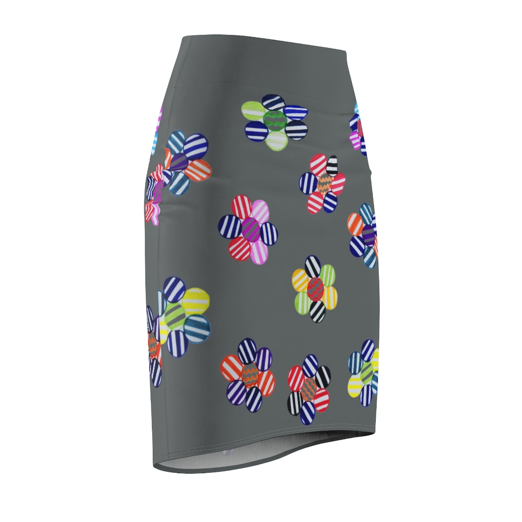 ash striped floral print pencil skirt